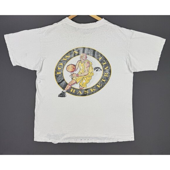 Vintage 90's NCAA Iowa Hawkeyes Basketball Logo Rare University Shirt Promo Tee - Picture 1 of 16
